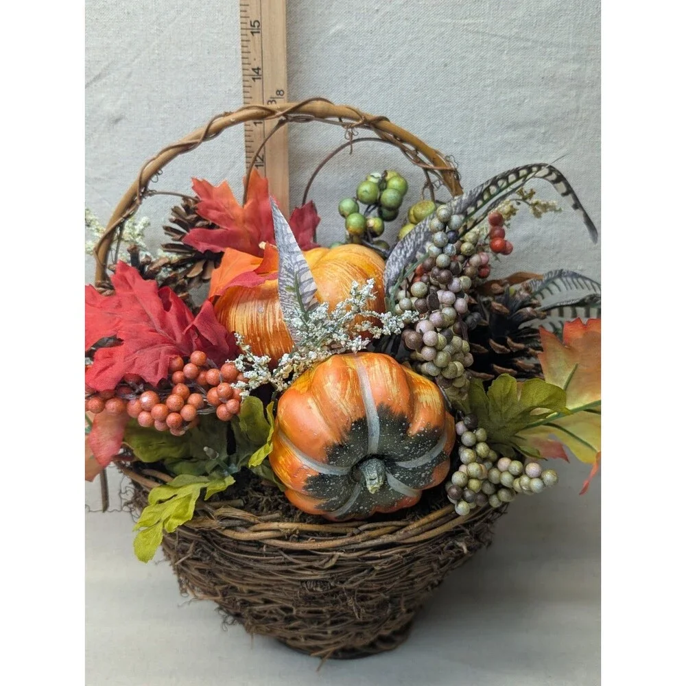Nearly Natural Faux Pumpkin & Berry Hanging Basket 14